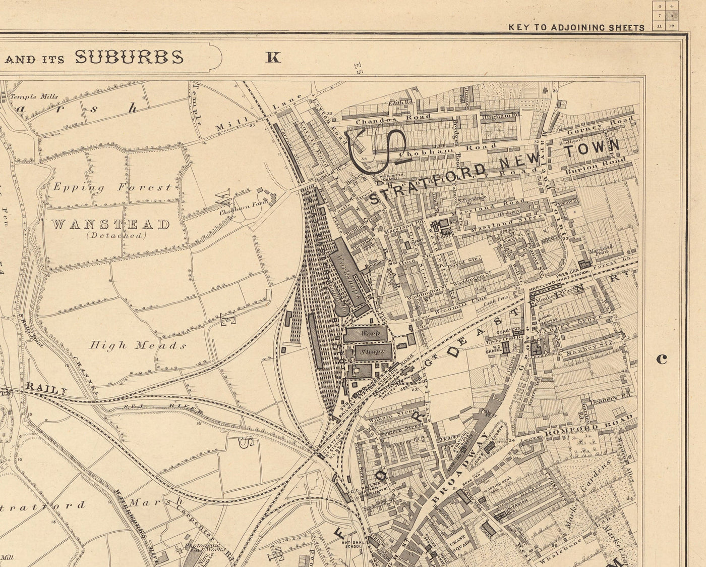 Alte Karte von East London 1862 von Edward Stanford - Victoria Park, Hackney, Bogen, Stratford, Turmhamlets - E9, E20, E3, E15