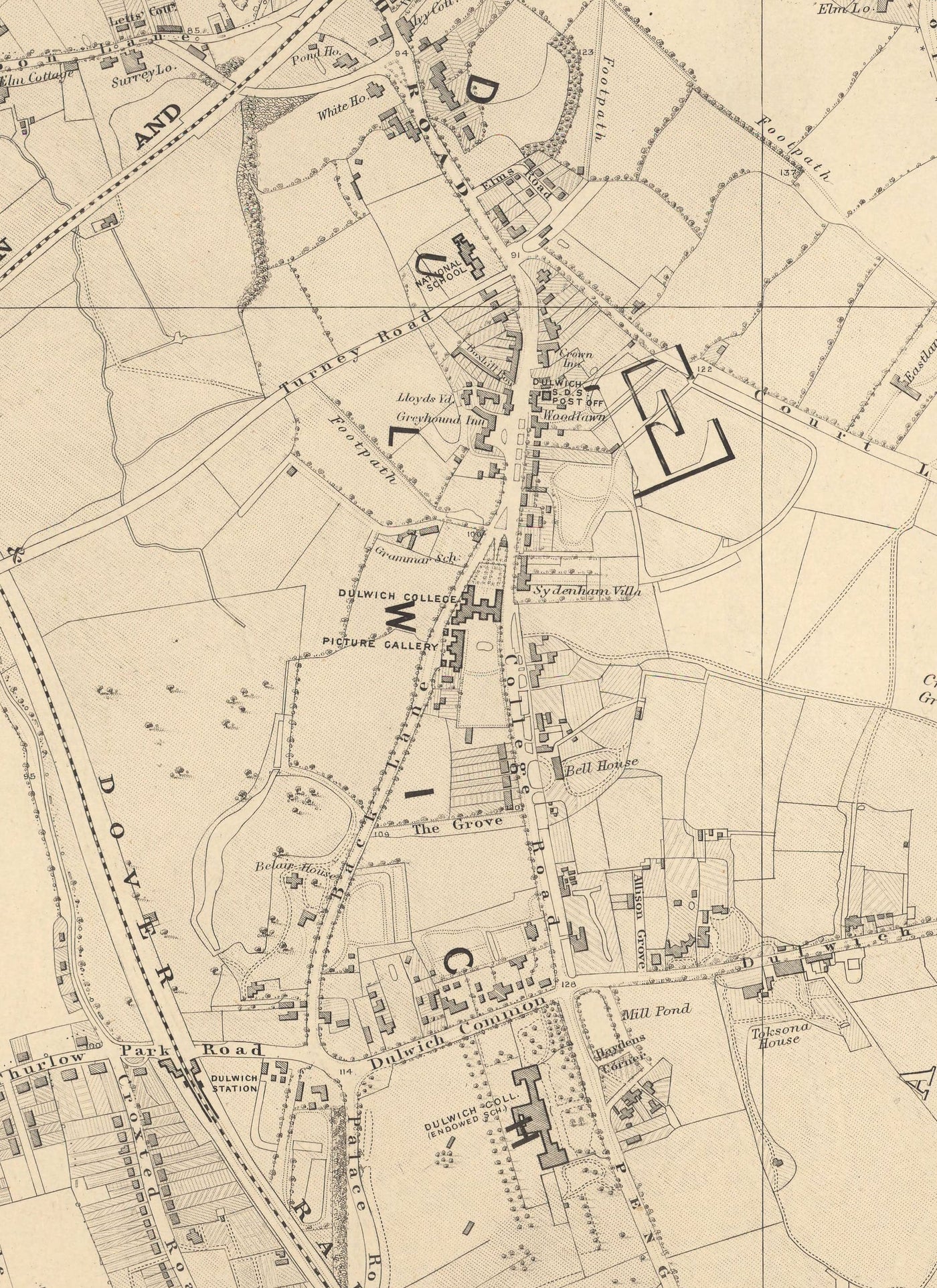 Alte Karte von South London 1862 von Edward Stanford - Dulwich, Peckham Rye, Herne Hill, Forest Hill - SE24, SE22, SE21, SE23