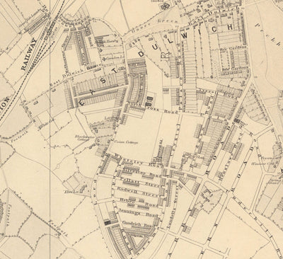 Alte Karte von South London 1862 von Edward Stanford - Dulwich, Peckham Rye, Herne Hill, Forest Hill - SE24, SE22, SE21, SE23