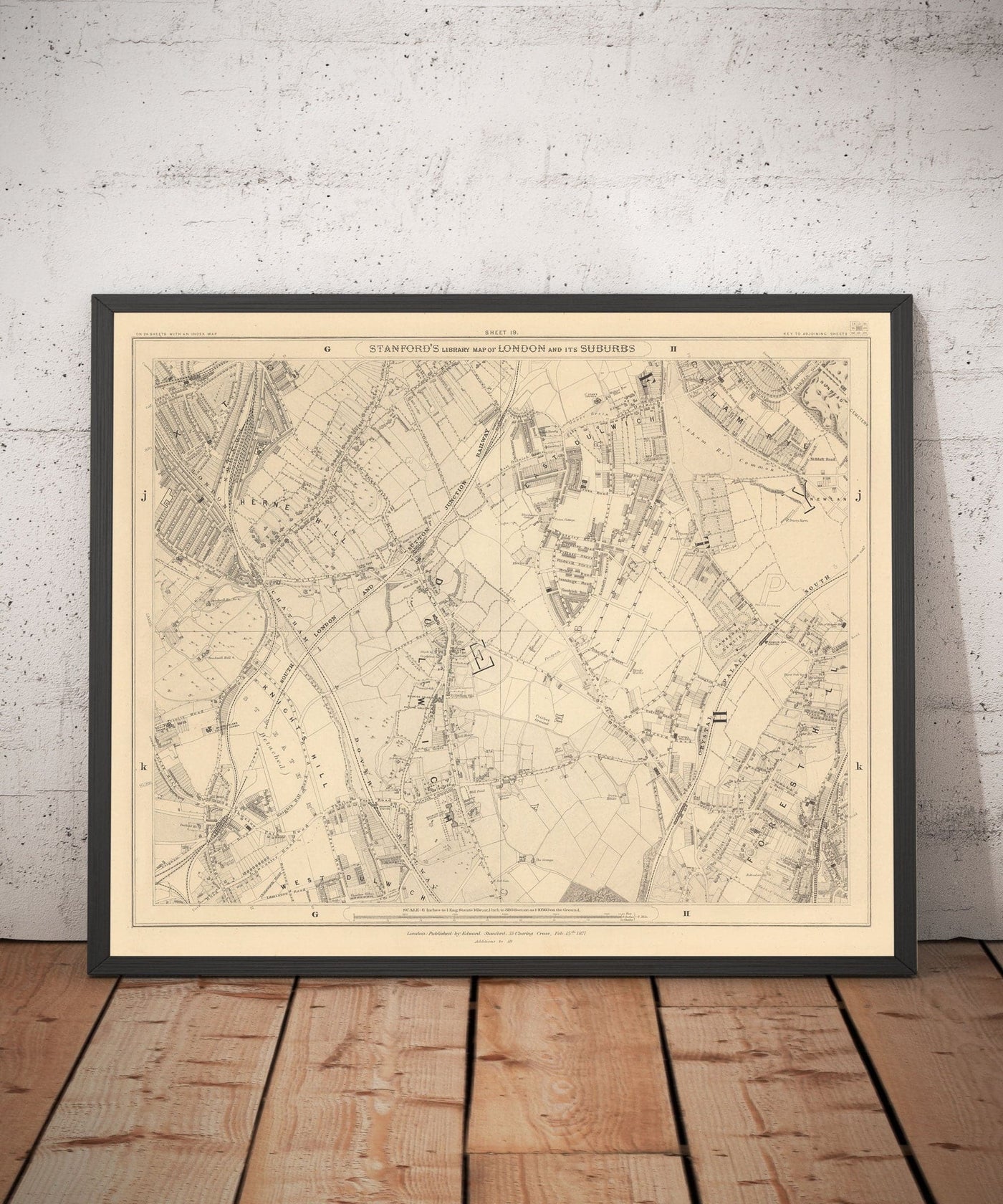 Ancienne carte de Sud Londres en 1862 par Edward Stanford - Dulwich, Peckham Rye, Herne Hill, Forest Hill - S24, SE22, SE21, SE23
