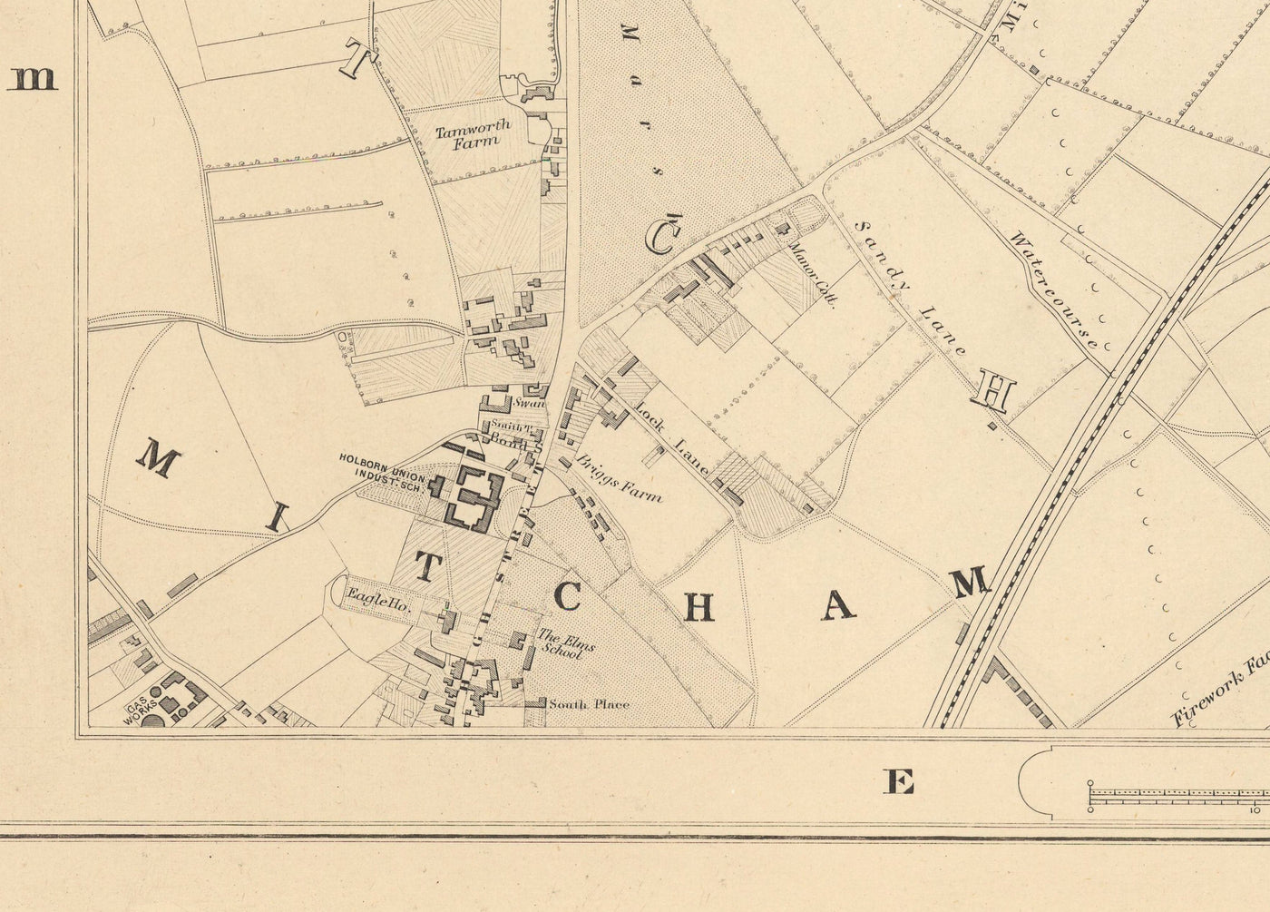 Ancienne carte de Sud London en 1862 par Edward Stanford - Streatham, Tooting, Mitcham, Norbury - SW17, SW16, CR4