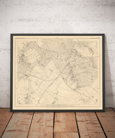 Mapa antiguo de South Londres en 1862 por Edward Stanford - Streatham, Tooting, Mitcham, Norbury - SW17, SW16, CR4