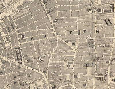 Ancienne carte de Londres en 1862 par Edward Stanford - HOXTON, Haggerston, Dalston, Hackney, Bethnal Green - N1, N5, E8, E2, EC1
