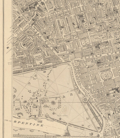 Alte Karte von Central London von Edward Stanford, 1862 - Mayfair, Oxford Street, Westminster, Knightsbridge, Waterloo - W1, WC1, WC2, SW1, W2