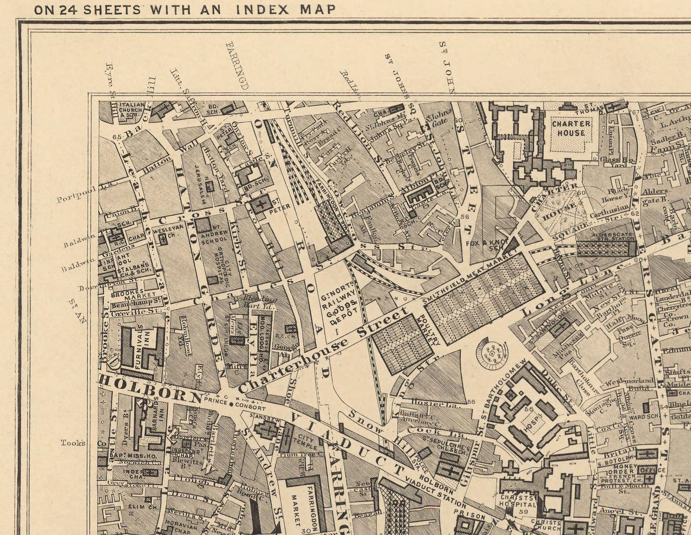 Alte Karte der Stadt London von Edward Stanford, 1862 - London Bridge, St. Pauls, Liverpool St, Bank, Finsbury, Southwark - EC1, EC2, EC3, EC4, E1, E1W, SE1, SE16