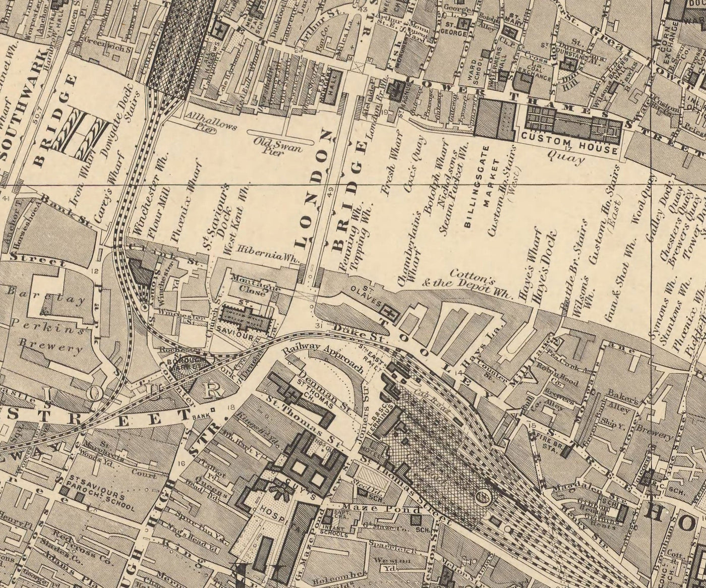 Old Map Of City Of London By Edward Stanford 1862 London Bridge St old-map-of-city-of-london-by-edward-stanford-1862-london-bridge-st