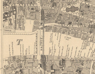 Ancienne carte de la ville de Londres par Edward Stanford, 1862 - London Bridge, St Pauls, Liverpool Saint, Banque, Finsbury, Southwark - EC1, EC2, EC3, EC4, E1, E1W, SE1, SE16