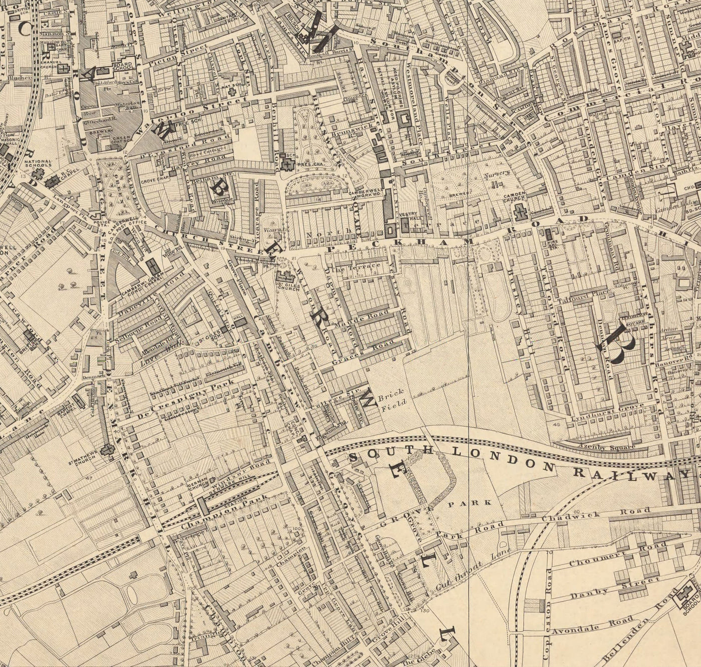 Old Map of South London by Edward Stanford, 1862-Camberwell, Peckham, Walworth, Nunhead, Old Kent Road-SE5, SE17, SE15, SE1, SE16