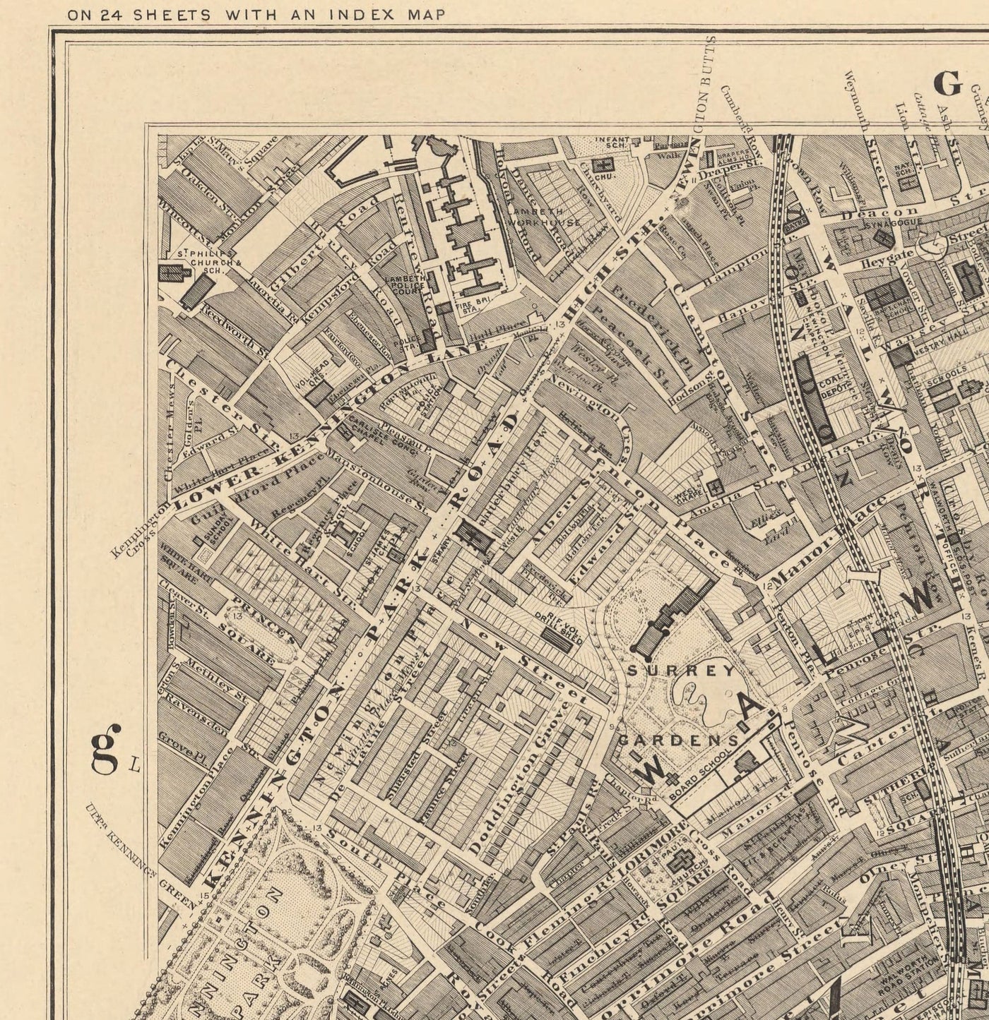Ancienne carte de South London par Edward Stanford, 1862 - Camberwell, Peckham, Walworth, Nunhead, Old Kent Road - SE5, SE17, SE15, SE1, SE16