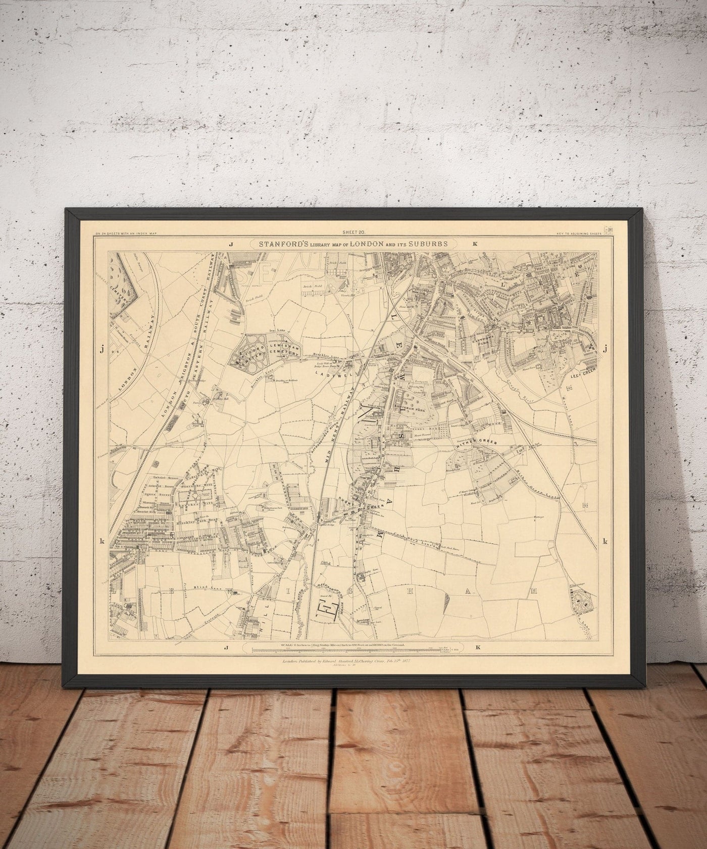 Viejo Mapa del Sureste de Londres por Edward Stanford, 1862 - Lewisham, Ladywell, Brockley, Catford - SE4, SE13, SE23, SE6