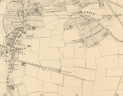 Ancienne carte du sud-est de Londres par Edward Stanford, 1862 - Lewisham, Ladywell, Brockley, Catford - SE4, SE13, SE23, SE6