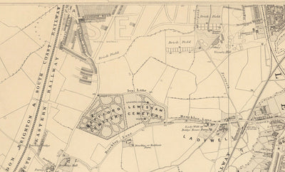 Alte Karte von Südosten London von Edward Stanford, 1862 - Lewisham, Ladywell, Brockley, Catford - SE4, SE13, SE23, SE6
