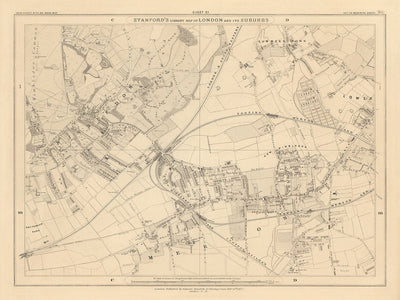 Ancienne carte de South West London, 1862 par Edward Stanford - Wimbledon, Merton, Summerstown - SW19, SW17, SW20