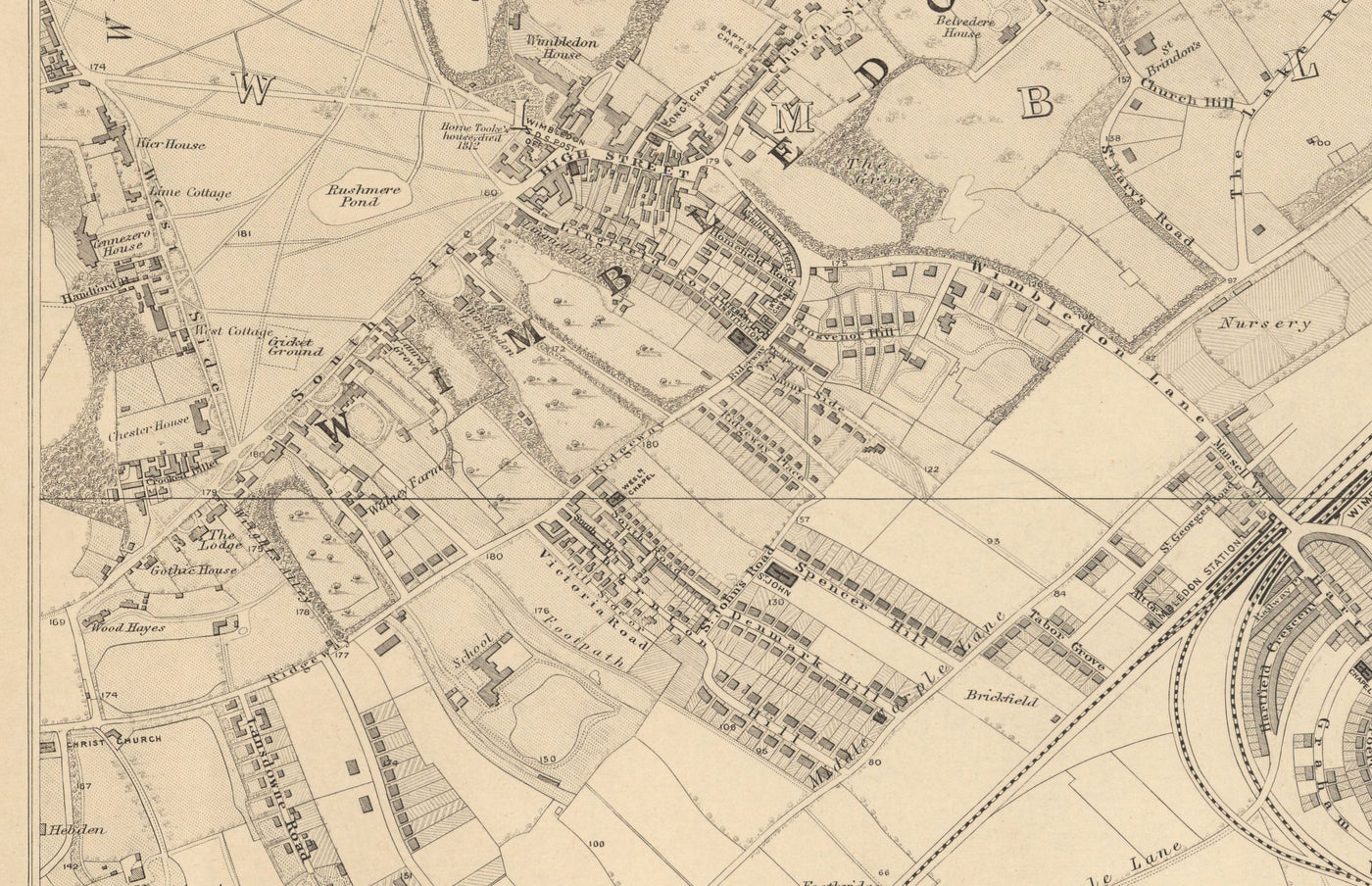 Mapa antiguo de South West London, 1862 de Edward Stanford - Wimbledon, Merton, SummedStown - SW19, SW17, SW20