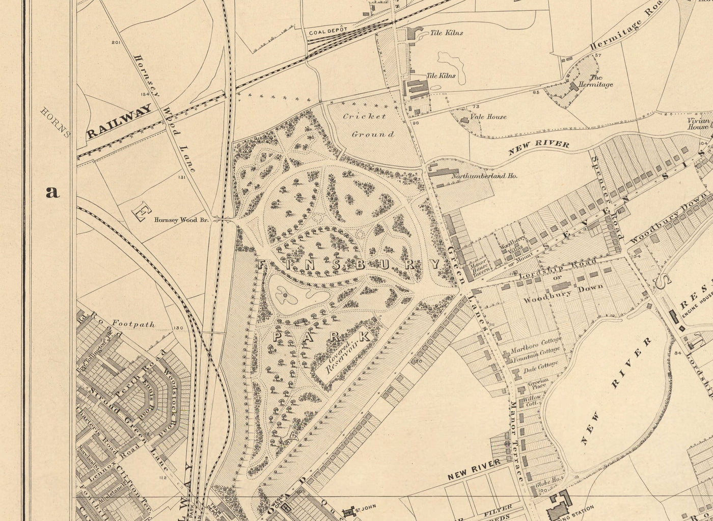 Mapa antiguo de North London, 1862 de Edward Stanford - FinSbury Park, Hackney Downs, Stoke Newington, Clapton - N4, N5, N15, N16, E5