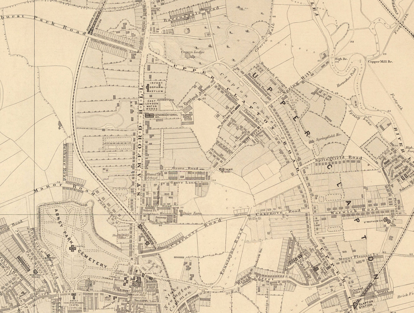 Alte Karte von North London, 1862 von Edward Stanford - Finsbury Park, Hackney Downs, Stoke Newington, Clapton - N4, N5, N15, N16, E5