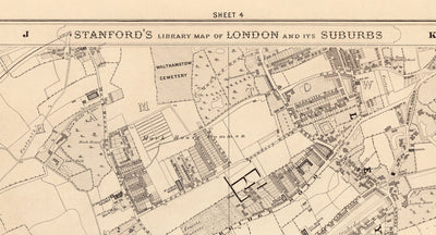 Alte Karte von North East London, 1862 von Edward Stanford - Walthamstow, Leyton, Wanstead, Leytonstone, Lea - E5, E10, E11, E17