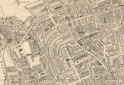 Ancienne carte de West London, 1862 par Edward Stanford - Notting Hill, Kensington, Portobello Road, Bergers Bush, Bayswater - W11, W2, W8, SW7, W14, W6, W12, W10
