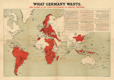 Lo que Alemania quiere, 1916, Mapa del Atlas Nazi de la Primera Guerra Mundial.