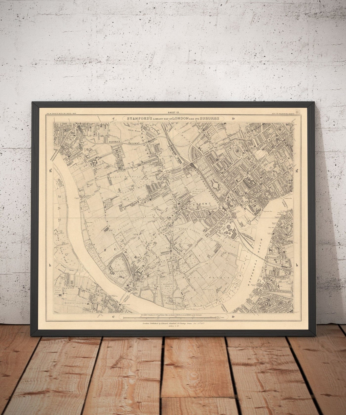 Alte Karte von West London 1862 von Edward Stanford - Fulham, Brompton, Battersea, Hammersmith - SW6, SW10, SW15, SW18, SW10, SW11, SW5, W6, W14