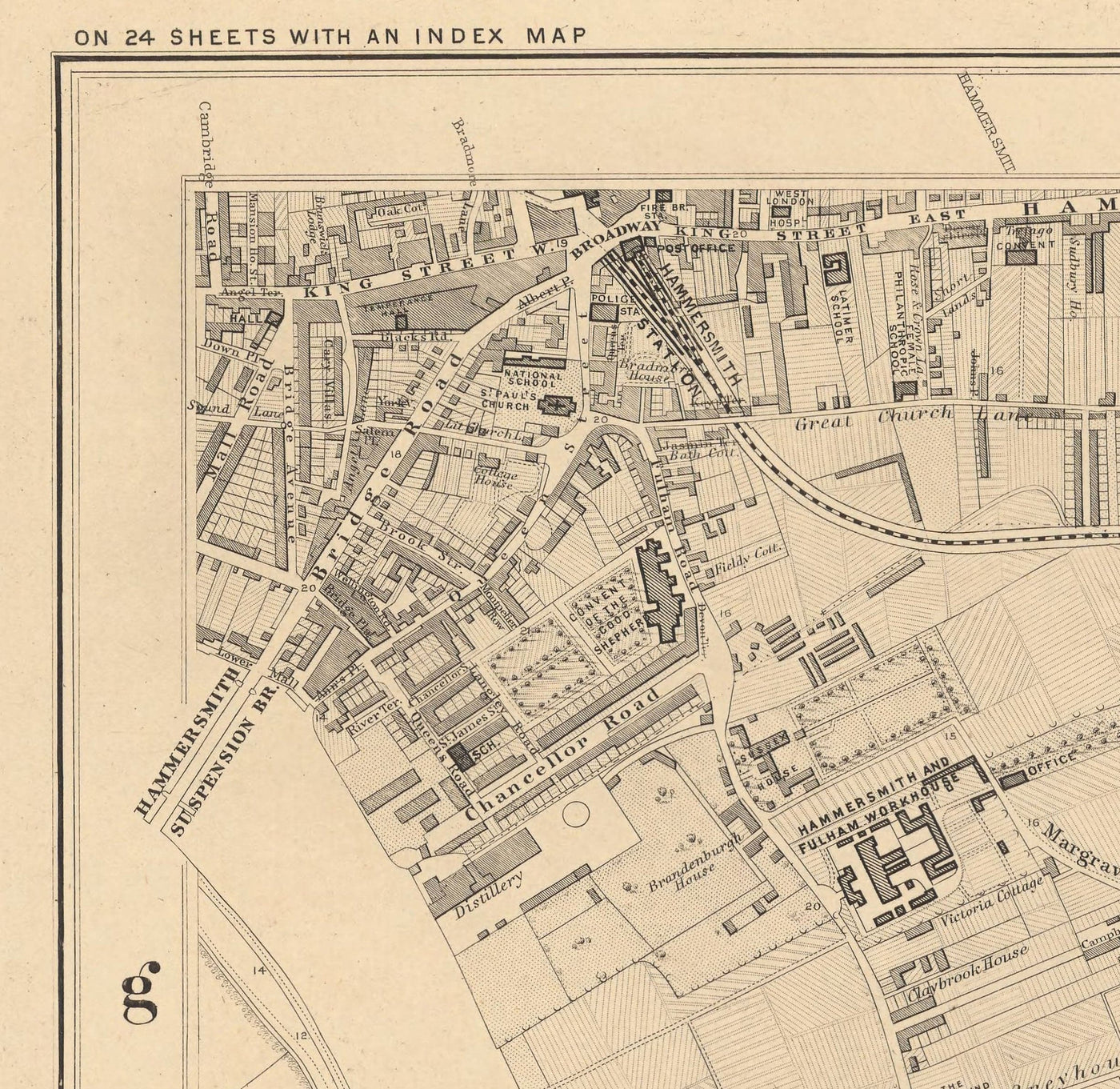 Mapa antiguo de West London en 1862 de Edward Stanford - Fulham, Brompton, Battersea, Hammersmith - SW6, SW10, SW15, SW18, SW10, SW11, SW5, W6, W14