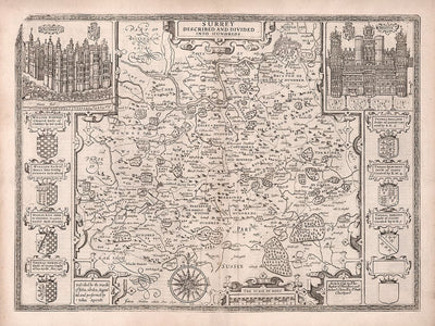 Viejo mapa de Surrey en 1611 por John Speed ​​- Woking, Guildford, Croydon, Richmond, Londres