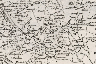 Viejo Mapa de Surrey 1724 por Herman Moll - Woking, Guildford, Croydon, Richmond, Lambeth, Southwark