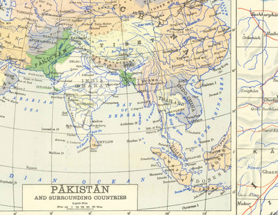 Erste Karte von Pakistan, 1953 - Alte Karte des unabhängigen Westens und Ostens - Lahore, Bangladesch, Kaschmir, British Raj