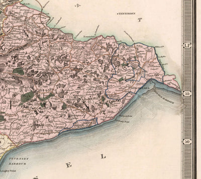Mapa antiguo de Sussex 1829 por Greenwood & Co. - Worthing, Crawley, Brighton, Bognor, Eastbourne