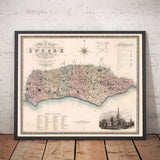 Old Map of Sussex 1829 by Greenwood & Co. - Worthing, Crawley, Brighton, Bognor, Eastbourne