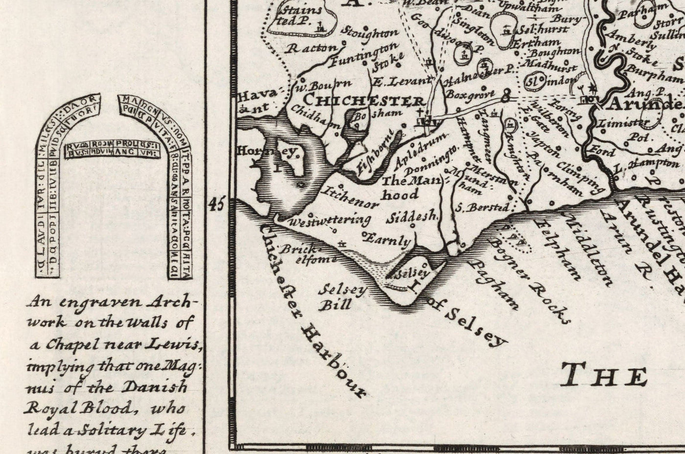 Old Map of Sussex 1724, by Herman Moll - Worthing, Crawley, Brighton, Bognor, Eastbourne