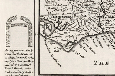 1724 Old Sussex Map, Herman Mohr Worthing, Crowley, Brighton, bognor, Eastbourne