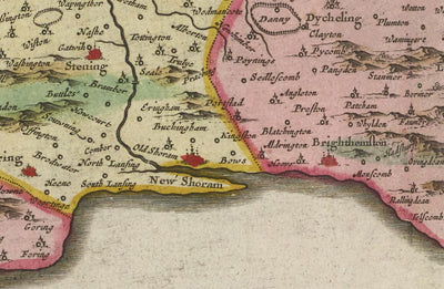Alte Karte von Sussex 1665 von Joan Blaeu - East, West, Mid Sussex, Worthing, Crawley, Brighton, Bognor, Eastbourne