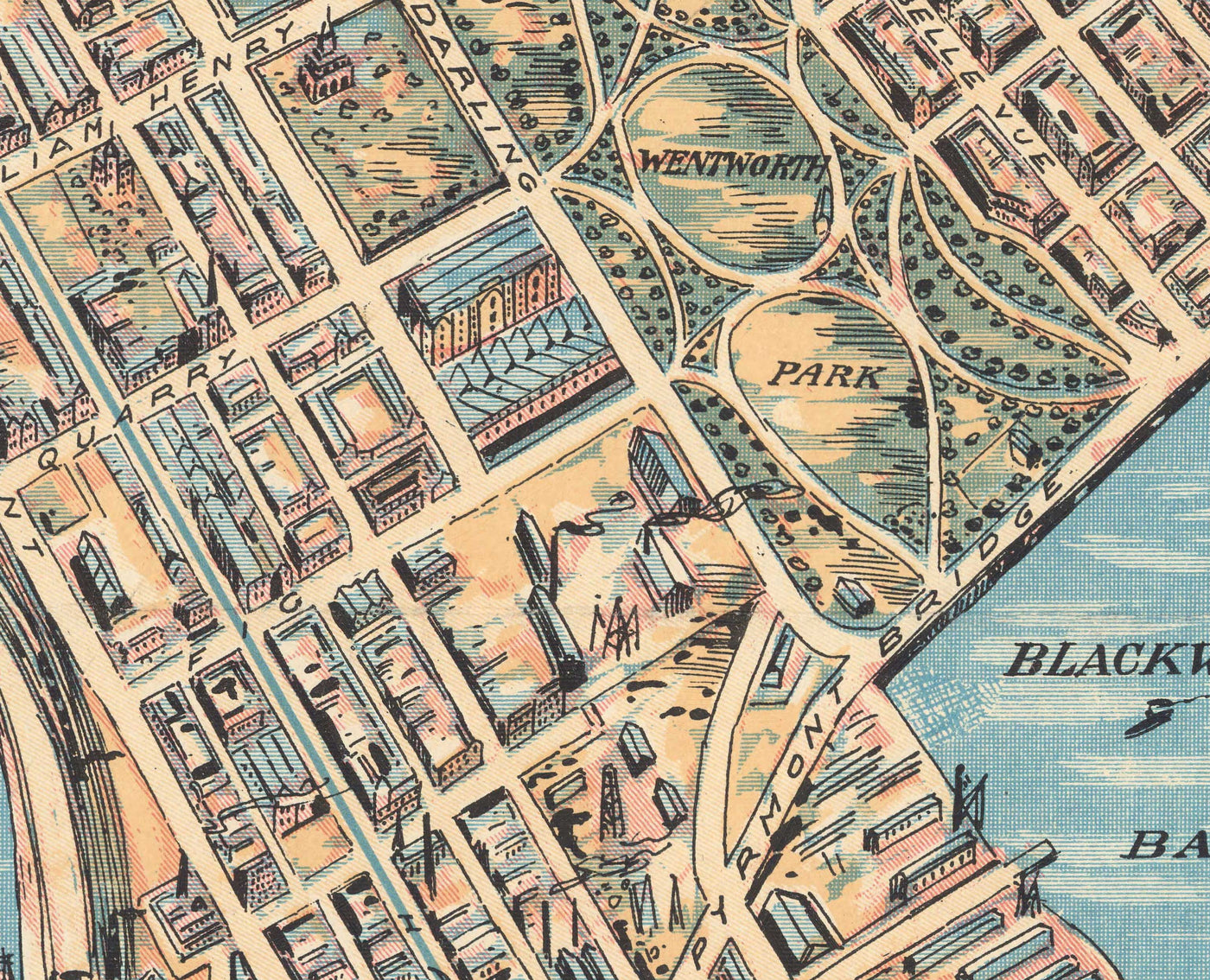 Alte Karte von Sydney 1902 von John Andrew - Buchten Bays, Häfen, Hafen Jackson, Hauptbahnhof, Botanischer Garten