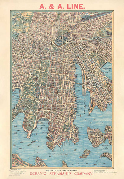 Old Map of Sydney 1902 by John Andrew - Coves Bays, Harbours, Port Jackson, Central Station, Botanic Garden