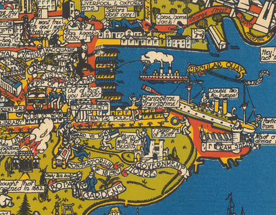 Alte bildliche Karte von Sydney, 1932 von Russell Lloyd - Hafenbrücke, Buchten, Hauptbahnhof, Botanic Gardens & Mermaids!