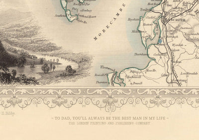 Ancienne carte de Belfast, Irlande en 1851 par Tallis & Rapkin - Queens College, gare ferroviaire de l'Ulster, bureau des ballasts,