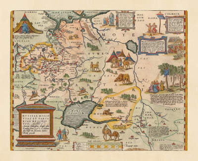 Ancienne Carte de Russie et Tartary, 1584 de Ortelius - Tableau rare de Moscou, Sibérie, Kazakhstan, Turkménistan, Ouzbékistan
