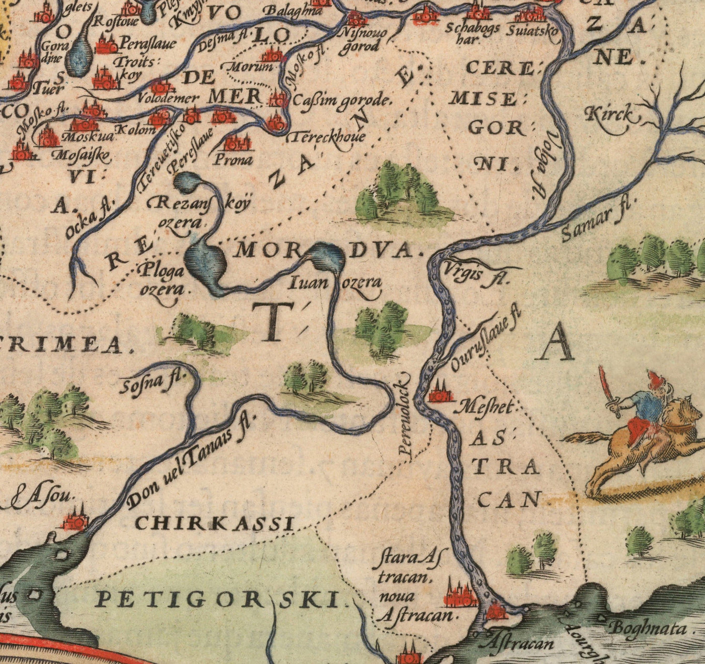 Mapa antiguo de Rusia y Tartary, 1584 de Ortelius - Carta rara de Moscú, Siberia, Kazajstán, Turkmenistán, Uzbekistán