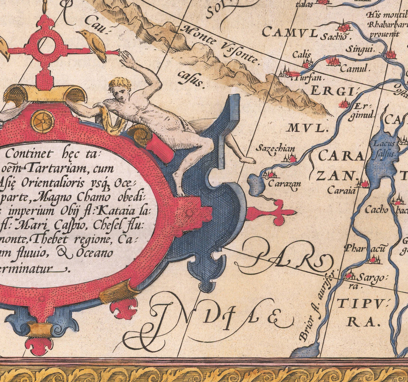 Viejo Mapa de Tartary (Rusia, Siberia, China) en 1584 por Ortelius - Carta rara de Asia Central, América, Japón