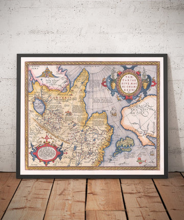 Old Map of Tartary (Russia, Siberia, China) in 1584 by Ortelius - Rare Chart of Central Asia, America, Japan