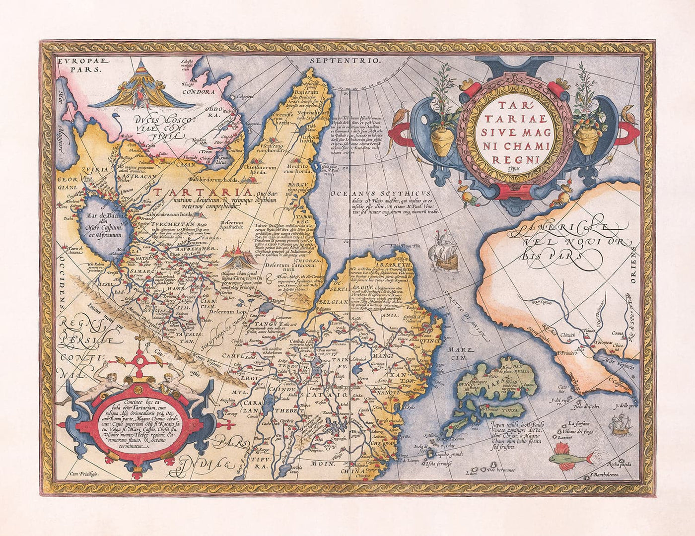 Alte Karte von Tartary (Russland, Sibirien, China) 1584 von Ortelius - Seltene Diagramm von Zentralasien, Amerika, Japan