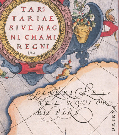 Ancienne carte de Tartary (Russie, Sibérie, Chine) en 1584 par Ortelius - Tableau rare d'Asie centrale, Amérique, Japon