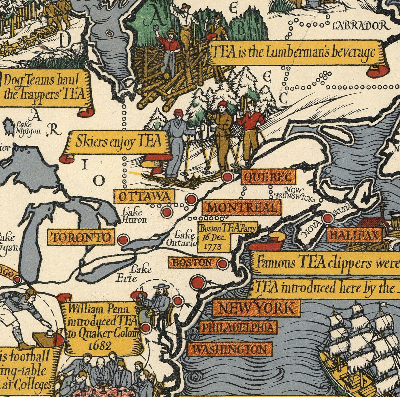 Tea Revives The World, 1940 by Max Gill - Rare World Map For Tea Drink ...