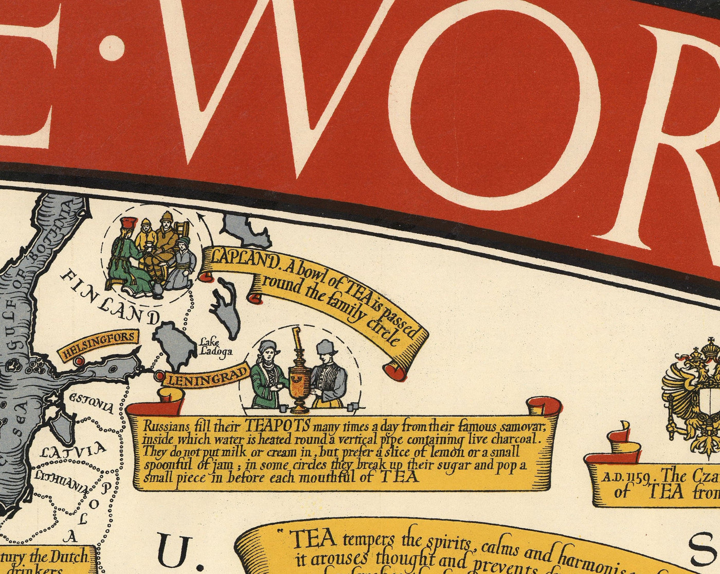 Tee belebt die Welt, 1940 von Max Gill - seltene Weltkarte für Teetrinker!