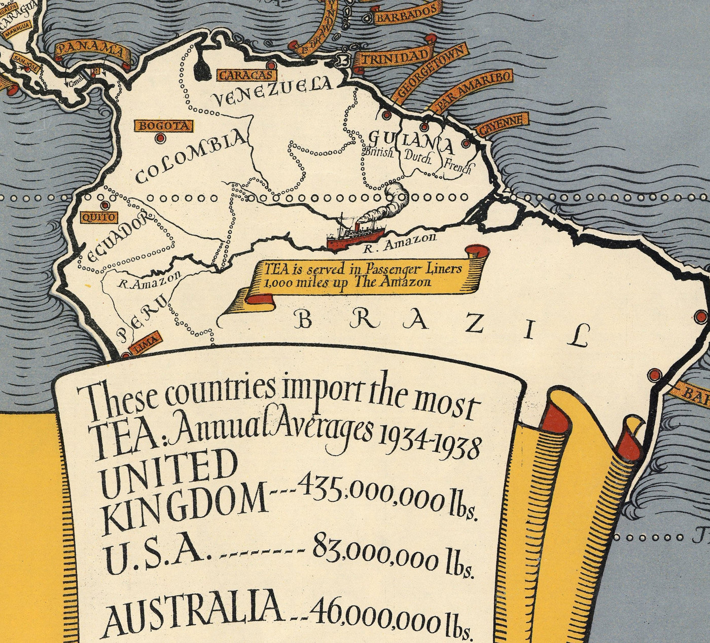 Tea Revives The World, 1940 by Max Gill - Rare World Map For Tea Drink ...