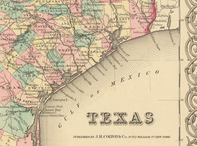Viejo Mapa de Texas 1856 por Colton - Houston, San Antonio, Dallas, Austin, Fort Worth, El Paso