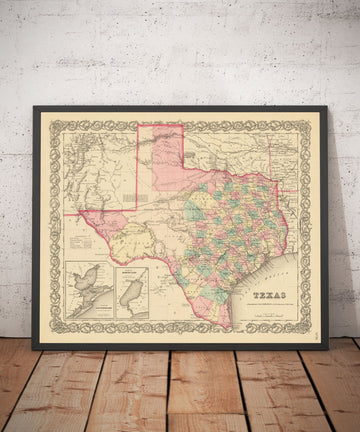 Old Map of Texas 1856 by Colton - Houston, San Antonio, Dallas, Austin, Fort Worth, El Paso