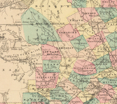 Ancienne carte du Texas 1856 par Colton - Houston, San Antonio, Dallas, Austin, Fort Worth, El Paso