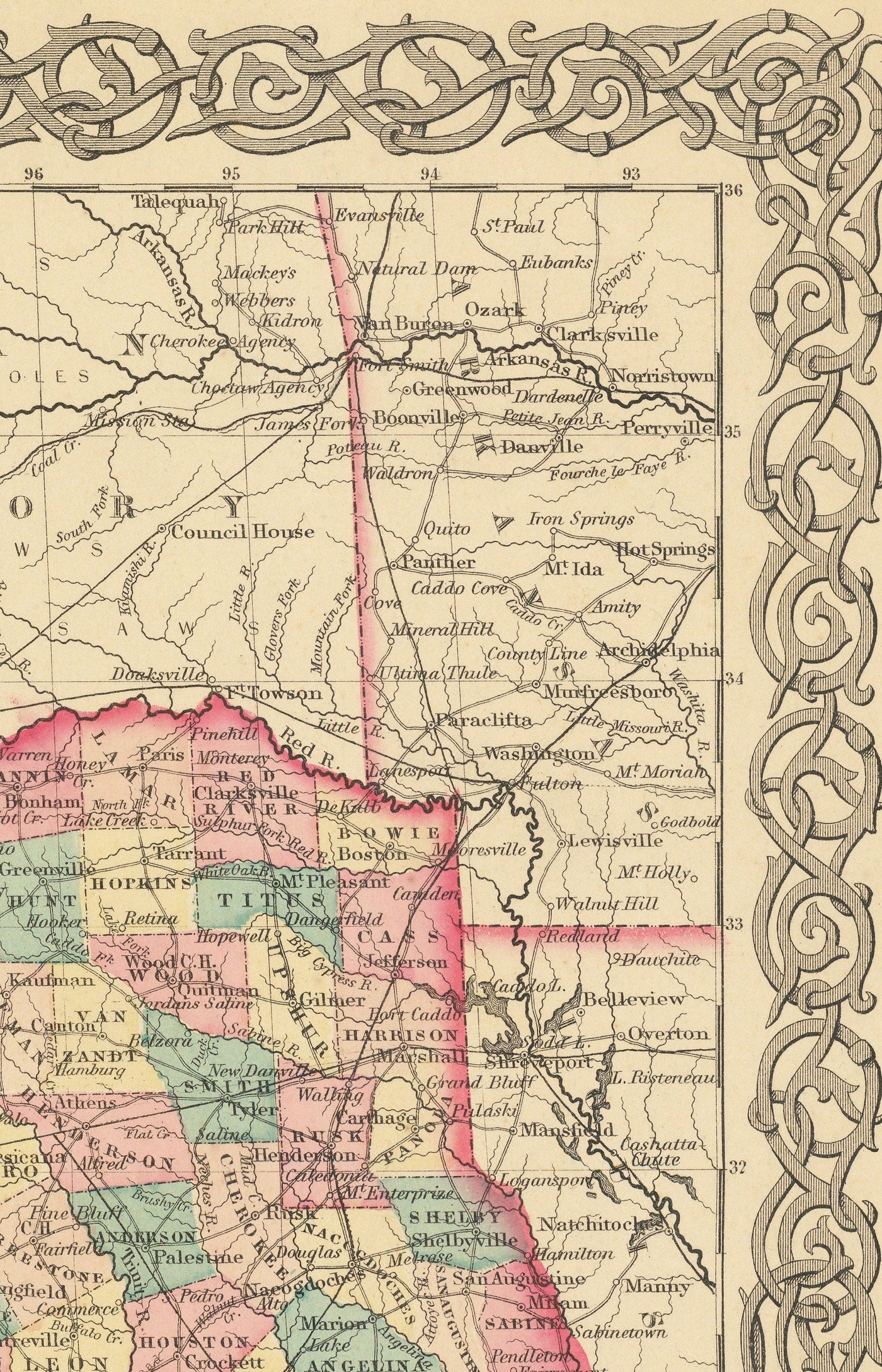 Alte Karte von Texas 1856 von Colton - Houston, San Antonio, Dallas, Austin, Fort Worth, El Paso